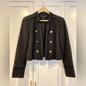 Black military style jacket with silver buttons